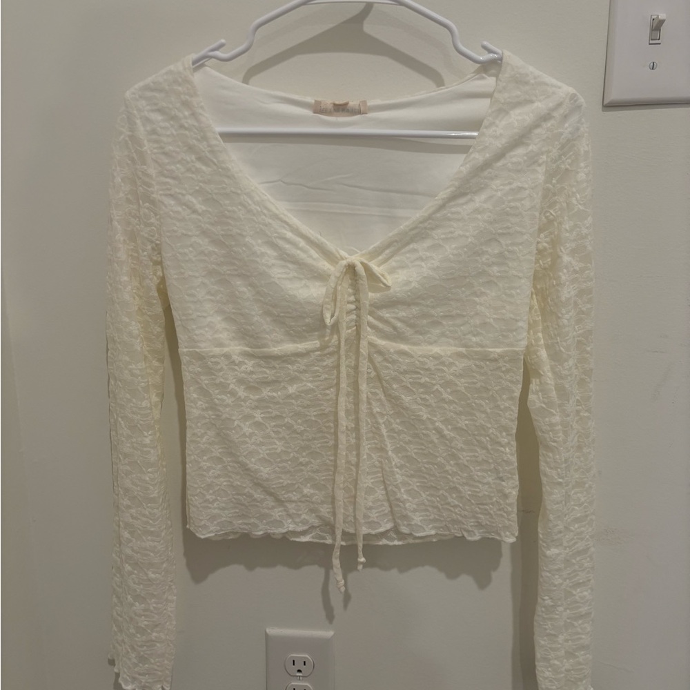 Marshalls Cream Lace Tie-Front Blouse